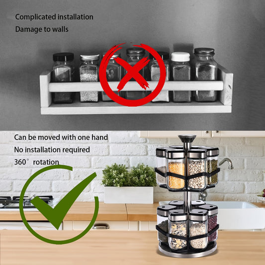 Obrotowy Stojak na Przyprawy 360° z 12 Słoikami – Karuzela ze Stali Nierdzewnej